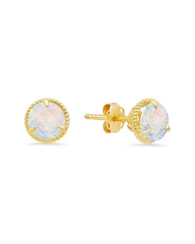 Maxcolor 14k 0.40 Ct. Tw. Lab-grown Opal Halo Studs In Gold