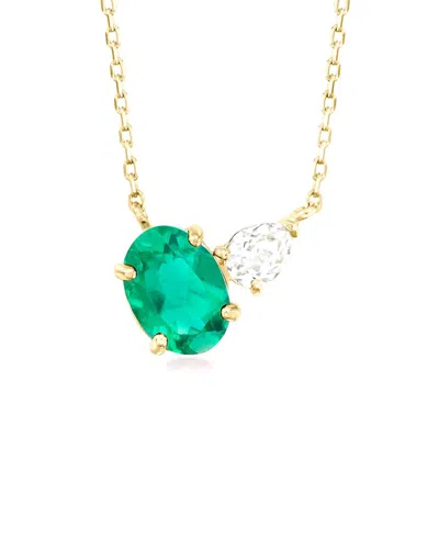 Maxcolor 14k Yellow Gold .60 Carat Simulated Emerald And .2