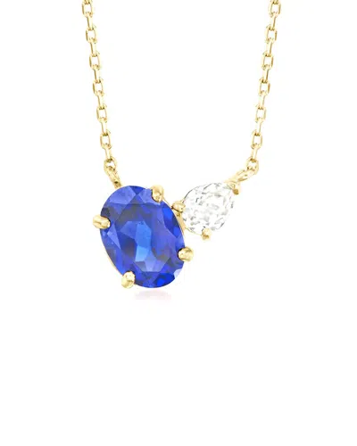 Maxcolor 14k Yellow Gold .90 Carat Simulated Sapphire And . In Blue