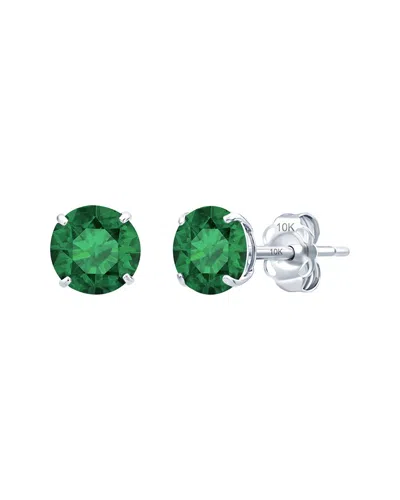 Maxcolor 14k 1.40 Ct. Tw. Lab-grown Emerald Stud Earrings In Yellow