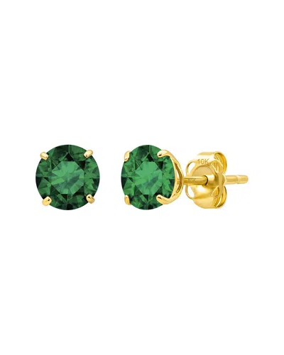 Maxcolor 14k 1.40 Ct. Tw. Lab-grown Emerald Stud Earrings In Yellow