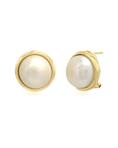 Maxcolor 14k Yellow Gold 14-15mm Cultured Mabe Pearl Earrin