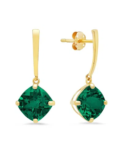Maxcolor 14k 2.90 Ct. Tw. Lab-grown Emerald Drop Earrings In Gold