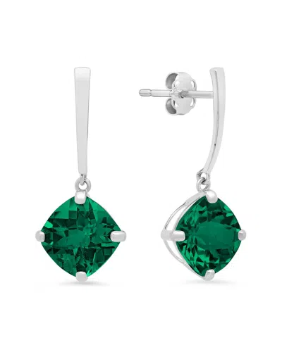 Maxcolor 14k 2.90 Ct. Tw. Lab-grown Emerald Drop Earrings In Metallic