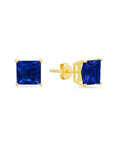 Maxcolor 14k 3.20 Ct. Tw. Lab-grown Blue Sapphire Studs In Gold