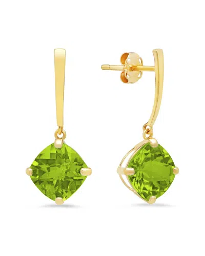 Maxcolor 14k 3.70 Ct. Tw. Peridot Drop Earrings In Green