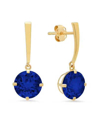 Maxcolor 14k 4.10 Ct. Tw. Lab-grown Blue Sapphire Drop Earrings