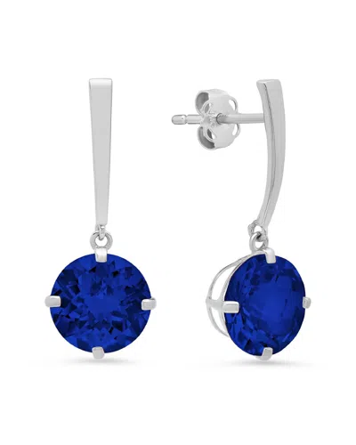 Maxcolor 14k 4.10 Ct. Tw. Lab-grown Blue Sapphire Drop Earrings