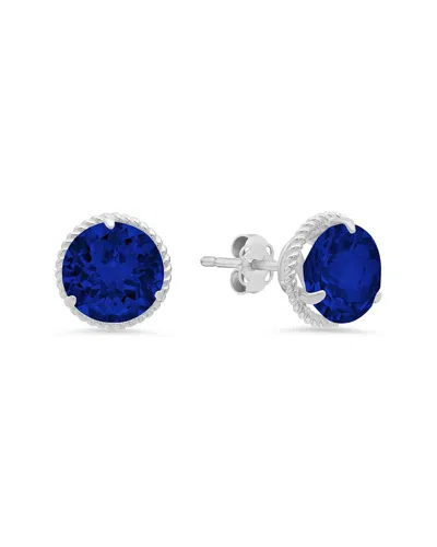 Maxcolor 14k 4.10 Ct. Tw. Lab-grown Blue Sapphire Halo Studs