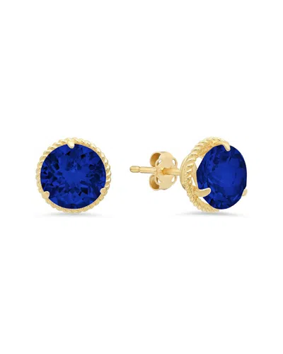 Maxcolor 14k 4.10 Ct. Tw. Lab-grown Blue Sapphire Halo Studs