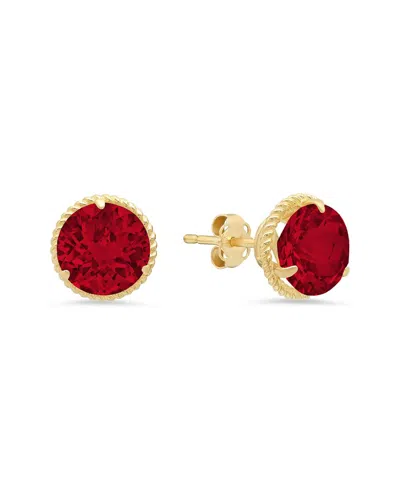 Maxcolor 14k 4.10 Ct. Tw. Lab-grown Ruby Halo Studs In Gold
