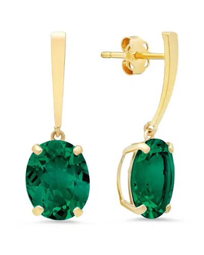 Maxcolor 14k 4.30 Ct. Tw. Lab-grown Emerald Drop Earrings In Gold