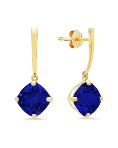 Maxcolor 14k 4.40 Ct. Tw. Lab-grown Blue Sapphire Drop Earrings