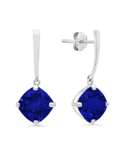 Maxcolor 14k 4.40 Ct. Tw. Lab-grown Blue Sapphire Drop Earrings