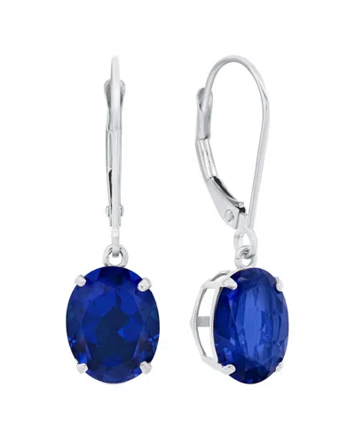Maxcolor 14k 5.60 Ct. Tw. Lab-grown Blue Sapphire Dangle Earrings