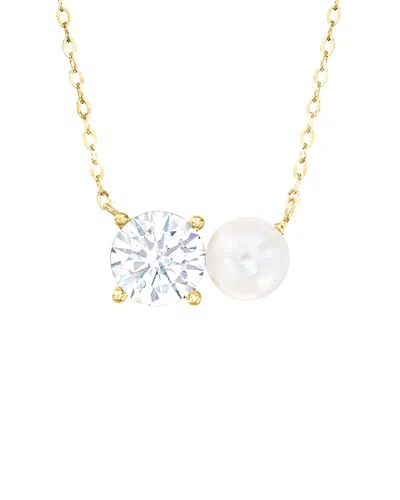 Maxcolor 14k Yellow Gold 6-6.5mm Cultured Pearl And 1.20 Ca