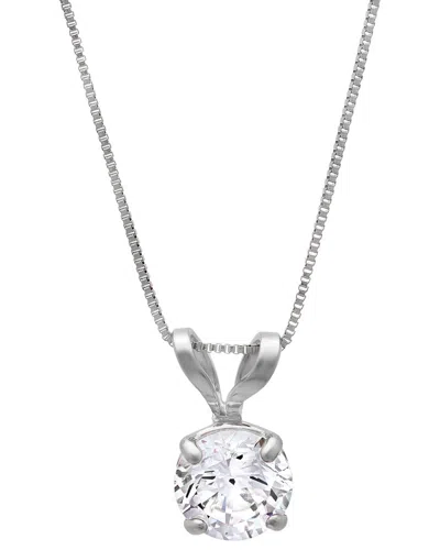 Maxcolor 14k  Cz Pendant Necklace In Silver
