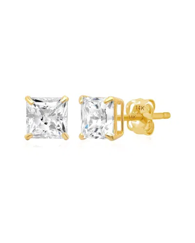 Maxcolor 14k Cz Stud Earrings In Gold