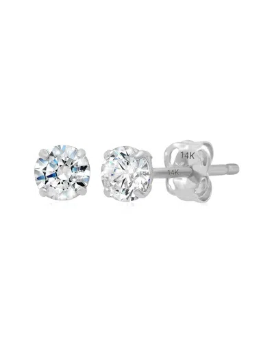 Maxcolor 14k Cz Stud Earrings In Silver