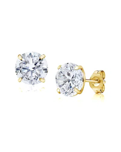 Maxcolor 14k Yellow Gold 6.00 Ctw Cz Stud Earrings In White