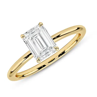 Maxcolor 14k Gold 1.5 Carat Emerald Sahped Cubic Zirconia Solitaire Engagement Ring