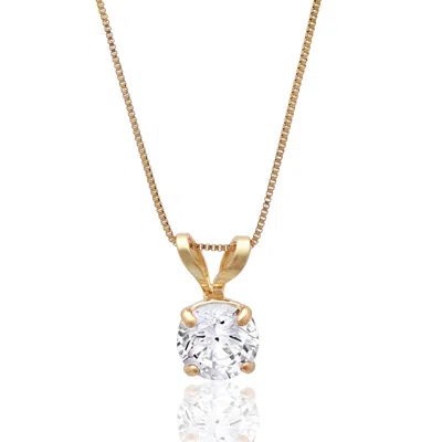 Maxcolor 14k Gold 5mm Solitaire Cubic Zirconia Pendant Necklace With 18 Inch Box Chain