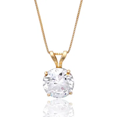 Maxcolor 14k Gold 7.5mm Solitaire Cubic Zirconia Pendant Necklace With 18 Inch Box Chain