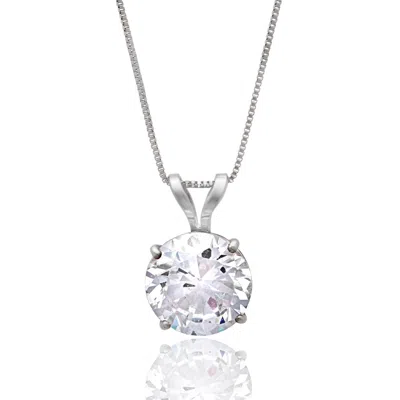 Maxcolor 14k Gold 7.5mm Solitaire Cubic Zirconia Pendant Necklace With 18 Inch Box Chain In White