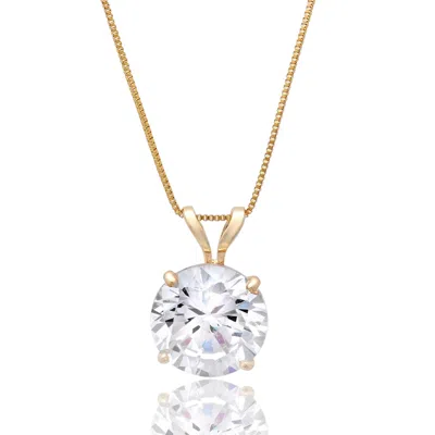 Maxcolor 14k Gold 8mm Solitaire Cubic Zirconia Pendant Necklace With 18 Inch Box Chain