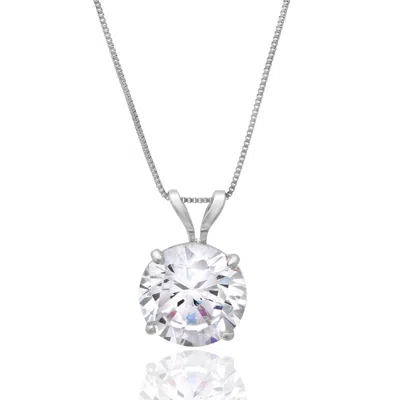 Maxcolor 14k Gold 8mm Solitaire Cubic Zirconia Pendant Necklace With 18 Inch Box Chain In White