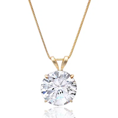 Maxcolor 14k Gold 9mm Solitaire Cubic Zirconia Pendant Necklace With 18 Inch Box Chain