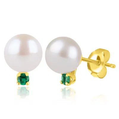 Maxcolor 14k Gold Freshwater Pearl And Gemstone Stud Earrings