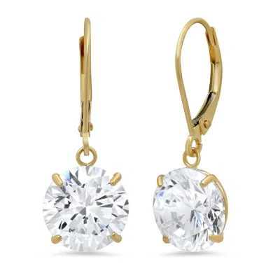 Maxcolor 14k Gold Leverback 10mm Cubic Zirconia Dangle Earrings
