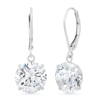 Maxcolor 14k Gold Leverback 10mm Cubic Zirconia Dangle Earrings In Metallic