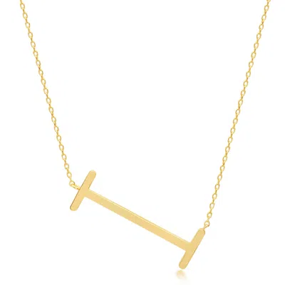 Maxcolor 14k Gold Plated Sterling Silver Large Sideways Block Initial Letter Pendant Necklace With 16 Inches 