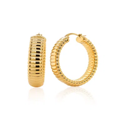 Maxcolor 14k Gold Resin Filled Electroform Textured Hoop Earrings In Yellow
