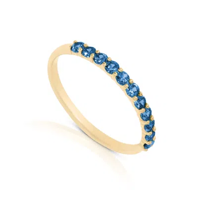 Maxcolor 14k Gold Vermeil Birthstone 2mm Cubic Zirconia Half Eternity Ring In Blue