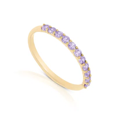 Maxcolor 14k Gold Vermeil Birthstone 2mm Cubic Zirconia Half Eternity Ring In Purple