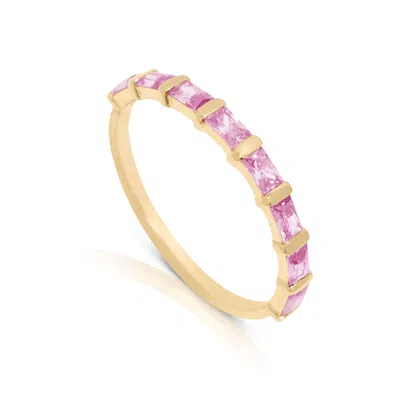 Maxcolor 14k Gold Vermeil Birthstone 3x2mm Cubic Zirconia Baguette Half Eternity Ring In Purple