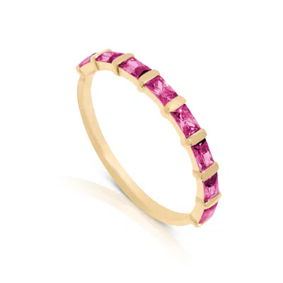 Maxcolor 14k Gold Vermeil Birthstone 3x2mm Cubic Zirconia Baguette Half Eternity Ring In Purple