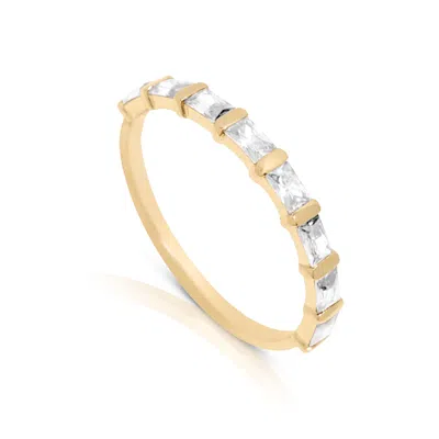 Maxcolor 14k Gold Vermeil Birthstone 3x2mm Cubic Zirconia Baguette Half Eternity Ring