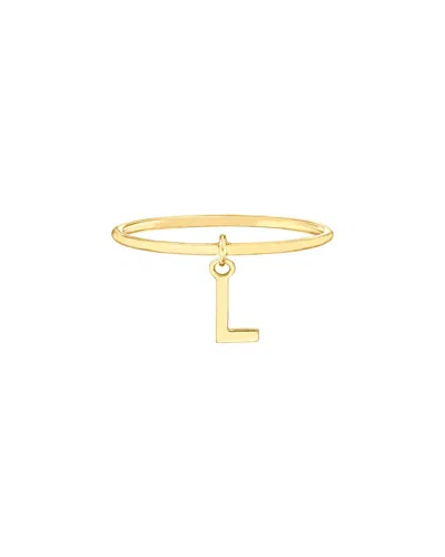 Maxcolor 14kt Yellow Gold L Initial Charm Ring In Brown