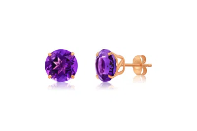 Maxcolor 14k Rose Gold 9mm Round Cut Gemstone Stud Earrings In Green