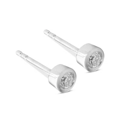 Maxcolor 14k Solid Gold Lab Grown Diamond Bezel Stud Earrings In White