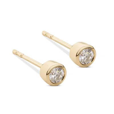 Maxcolor 14k Solid Gold Lab Grown Diamond Bezel Stud Earrings In Yellow