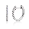 Maxcolor 14k Solid Gold Lab Grown Diamond Half Pavé Huggie Earrings In White