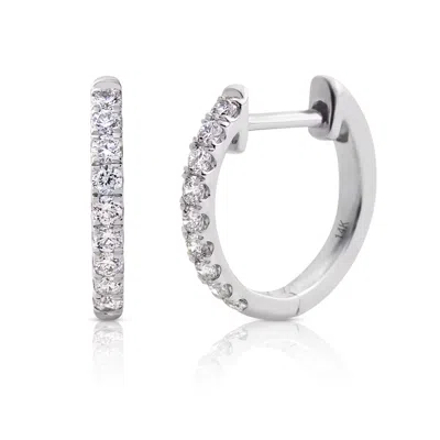 Maxcolor 14k Solid Gold Lab Grown Diamond Half Pavé Huggie Earrings In White