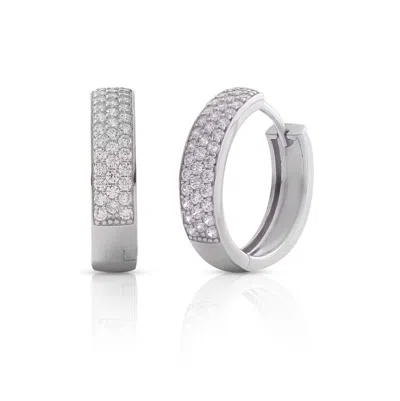 Maxcolor 14k Solid Gold Lab Grown Diamond Micro Pavé Huggie Earrings In White