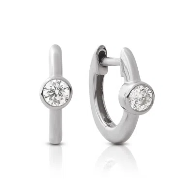 Maxcolor 14k Solid Gold Lab Grown Diamond Solitaire Hoop Earrings In White