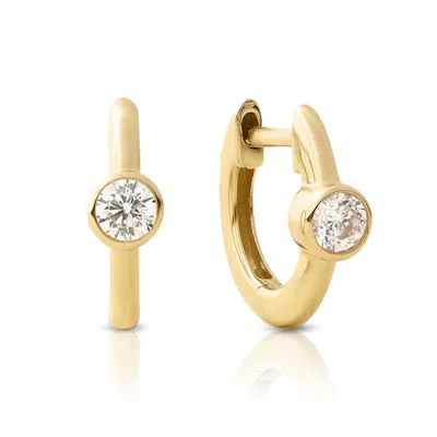 Maxcolor 14k Solid Gold Lab Grown Diamond Solitaire Hoop Earrings In Yellow